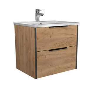 Фото Тумба Мойдодир Line Craft 70 дуб крафт/чорна з умивальником Debut 70 (00-0008076)