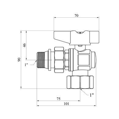 Кран-американка кульовий кутовий Karro "Uno Black" 1" ВЗ PN40 метелик (CV034684)