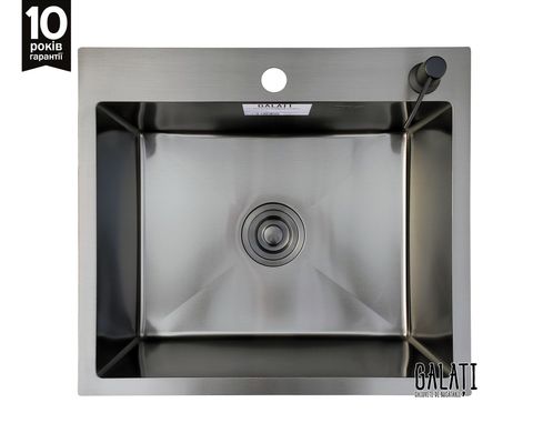 Фото Кухонная мойка черная Romzha (Galati) Arta U-490 BL сталь 3.0/1.2 мм + корзина и дозатор (3517)