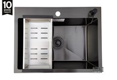 Фото Кухонная мойка черная Romzha (Galati) Arta U-550 BL сталь 3.0/1.2 мм + корзина и дозатор (3519)
