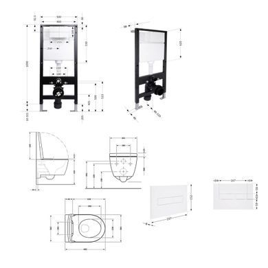 Фото Готове рішення Qtap для ванної кімнати: підвісний унітаз Taurus Ultra Quiet 485x360x350 + комплект інсталяції Standard (лінійна клавіша White)