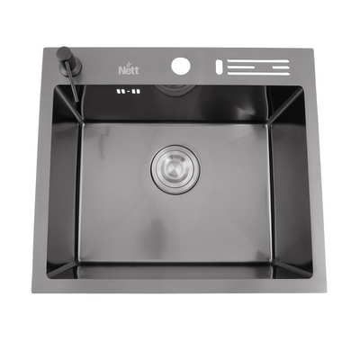 Фото Чорна кухонна мийка 45 см накладна з нержавіючої сталі Nett NВ-5245