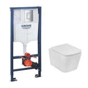 Фото Комплект 4 в 1: Установка Grohe Rapid SL 3 в 1 38772001 + Унітаз безободковий Kroner Eifel WHI483429 TORNADO з сидінням Slim Duroplast / Soft-close / Quick relase KE483429WHIT (38772