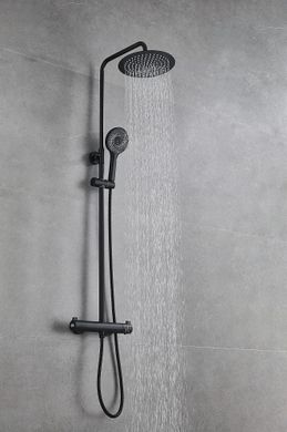 Фото Чорна душова система з термостатом зовнішнього монтажу для душу Nett SSB-24