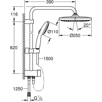 Фото Душова система без змішувача Grohe QuickFix Vitalio Start 250 (266802431)