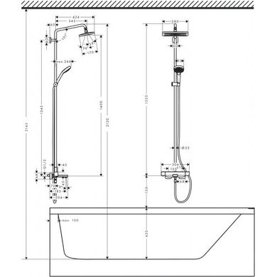 Фото Душевая система Croma E Showerpipe 280 1jet с термостатом для ванны (27687000)