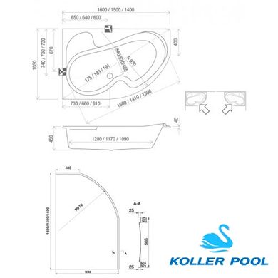 Фото Ванна акриловая ассиметричная Koller Pool Montana 160x105 R