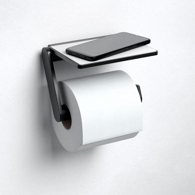 Фото Держатель туалетной бумаги с полочкой Keuco Plan черный RAL9011 (14973370000)