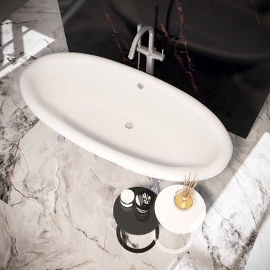 Фото Ванна окремостояча матова Amidicon Olimpia 180х90 чорна з литого каменю срібні ніжки