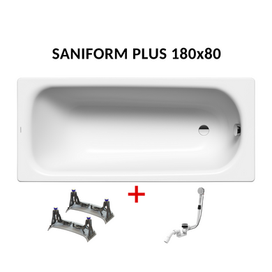 Фото Комплект: Ванна сталева Kaldewei Saniform Plus 180x80 + ніжки 5030 + сифон автомат