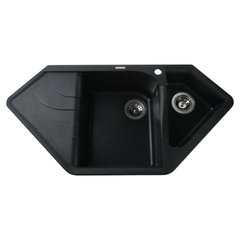 Фото Гранітна мийка Globus Lux GARDA 1000х500мм, чорний металік