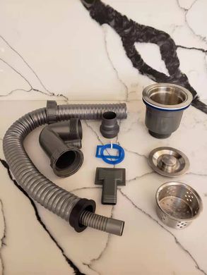 Фото Сифон для мийки на кухню NETT з нержавіючої сталі з переливом
