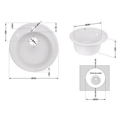 Фото Кухонна мийка Lidz D510/200 WHI-01 (LIDZWHI01D510200)