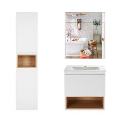Фото Комплект мебели для ванной Qtap Robin тумба с раковиной + зеркальный шкаф + пенал QT044RO42969