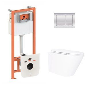 Фото Готове рішення Qtap для ванної кімнати: підвісний унітаз Swan Ultra Quiet 520x360x320 + комплект інсталяції Nest 4 в 1 (квадратна клавіша Chrome)