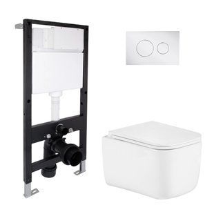 Фото Готовое решение Qtap для ванной комнаты: подвесной унитаз Gemini Ultra Quiet 485x340x350 + комплект установки Standard (круглая клавиша Chrome)