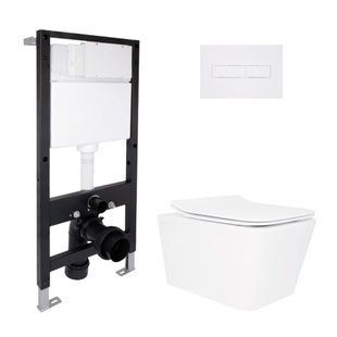 Фото Готове рішення Qtap для ванної кімнати: підвісний унітаз Crow Rimless 520x360x290 + комплект інсталяції Standard (лінійна клавіша White)