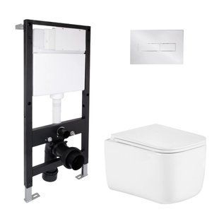 Фото Готовое решение Qtap для ванной комнаты: подвесной унитаз Gemini Ultra Quiet 485x340x350 + комплект установки Standard (линейная клавиша Chrome)