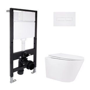 Фото Готове рішення Qtap для ванної кімнати: підвісний унітаз Swan Rimless 520x360x320 + комплект інсталяції Standard (лінійна клавіша White)