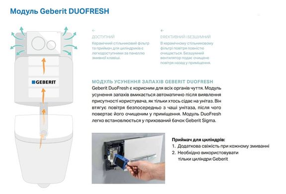 Фото Модуль видалення запахів Geberit DuoFresh з автоматичним включенням для Sigma 12 см (115.050.21.2)