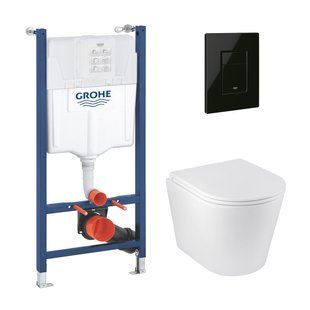 Фото Комплект 4 в 1: Инсталляция Grohe Solido 2 в 1 38971000 + Панель смыва для Унітаза Grohe Even 389662430 + Унітаз підвісний безобедочный Kroner Armada WHI513636 RIMLESS с Сидінням Slim Duroplast /Soft (38971966243KA51R)