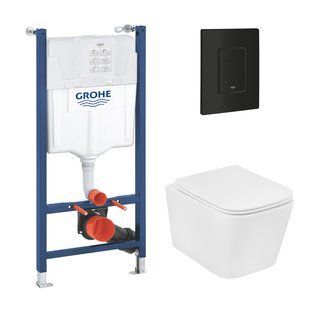 Фото Комплект 4 в 1: Инсталляция Grohe Solido 2 в 1 38971000 + Панель смыва для Унітаза Grohe Even 389662430 + Унітаз підвісний безобедочный Kroner Eifel WHI483429 TORNADO с Сидінням Slim Duroplast / Soft KE483429WHIT(38971966243KE48T)