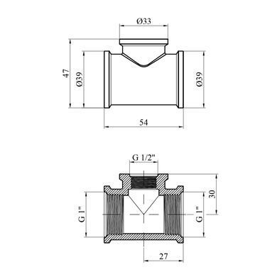 Трійник перехідний Karro 1"х1/2"х1" ВВВ нікельований KR-3213 (CV018995)