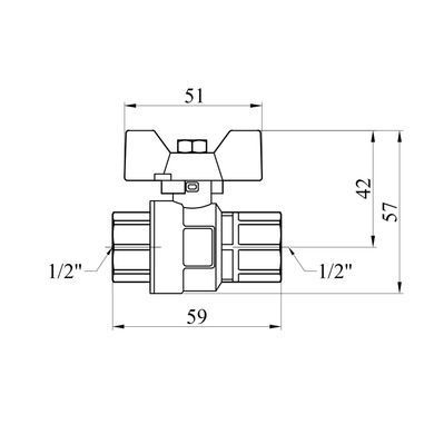 Кран шаровой Kroner 1/2" ВВ PN40 бабочка, никелированный