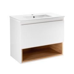 Комплект Qtap Robin 700х580х437 White/Whitish oak тумба подвесная + раковина врезная QT1372TPВ7001WWO