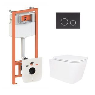 Фото Готовое решение Qtap для ванной комнаты: подвесной унитаз Crow Ultra Quiet 520&times;360&times;290 + комплект инсталляции Nest 4 в 1 (круглая клавиша Matt Black)