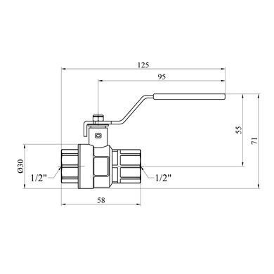Кран шаровой Kroner 1/2" ВВ PN40 ручка, никелированный