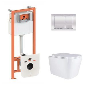 Фото Готове рішення Qtap для ванної кімнати: підвісний унітаз Tern Ultra Quiet 525x345x360 + комплект інсталяції Nest 4 в 1 (квадратна клавіша Chrome)