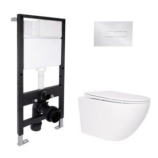 Фото Готове рішення Qtap для ванної кімнати: підвісний унітаз Jay Rimless 520x360x320 + комплект інсталяції Standard (лінійна клавіша Chrome)
