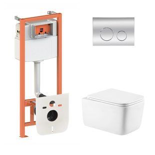 Фото Готове рішення Qtap для ванної кімнати: підвісний унітаз Gemini Ultra Quiet 520&times;360&times;350 + комплект інсталяції Nest 4 в 1 (кругла клавіша Chrome)