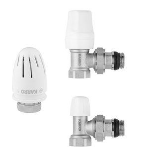Комплект радіаторних кутових кранів Karro 1/2" ВЗ (верхній+нижній) з термоголовкою, нікельовані KR-5301 (CV011547)