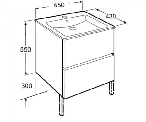 Фото Підвісна тумба з накладним умивальником Roca Cube, з двома ящиками, 65 см (A85119B806)