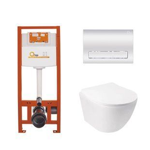 Фото Готовое решение Qtap для ванной комнаты: подвесной унитаз Jay Ultra Quiet 485x360x320 + комплект инсталляции Nest 4 в 1 (линейная клавиша Chrome)