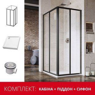 Душева кабінка Ravak Supernova SRV2-90 S 195 (поддон Modena 90 Slim + сифон) черный/transparent