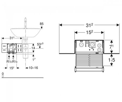 Фото Монтажный комплект Geberit для электронных смесителей для умывальника, вертикальный монтаж (116.130.00.1)