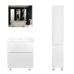 Фото Комплект мебели для ванной Qtap Scorpio тумба с раковиной + зеркальный шкаф + пенал QT044SK43629