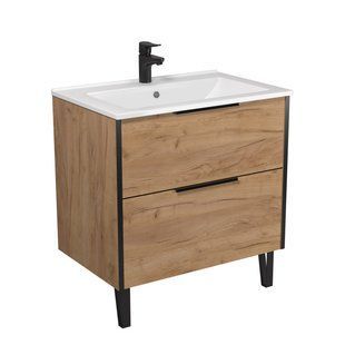 Фото Тумба підлогова Мойдодир Line Craft 70-А дуб крафт з умивальником Cosmo 70 (00-0009370)