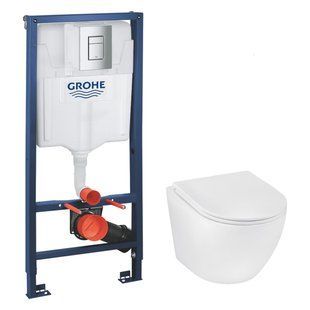 Фото Комплект 4 в 1: Інсталяція Grohe Rapid SL 3 в 1 38772001 + Унітаз безобідковий Kroner Harz WHI493736 TORNADO (38772001KH49T)
