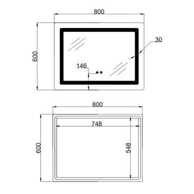 Фото Дзеркало Lidz Kubis (KU2) 800х600 з LED-підсвічуванням Touch, з антизапотіванням, з димером, рег. яскравості LD78LF904806048446