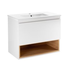 Комплект Qtap Robin 800х580х437 White/Whitish oak тумба подвесная + раковина врезная QT1372TPВ8001WWO