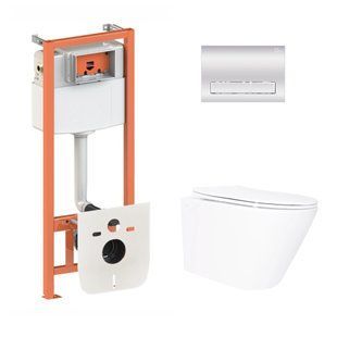 Фото Готовое решение Qtap для ванной комнаты: подвесной унитаз Swan Ultra Quiet 520&times;360&times;320 + комплект инсталляции Nest 4 в 1 (линейная клавиша Chrome)