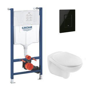 Фото Комплект 4 в 1: Инсталляция Grohe Solido 2 в 1 38971000 + Панель смыва для Унітаза Grohe Even Black 38966KV0 + Унітаз безободочный Kroner Oker WHI533536 RIMLESS с Сидінням Slim Duroplast / Soft-close6 (38971966KV0KO53R)