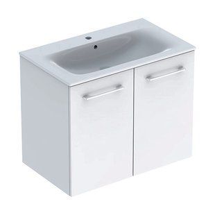 Фото Комплект Geberit SELNOVA Square: умывальник Slim Rim, с тумбой 80x50,2 см, белый глянец (501.256.00.1)