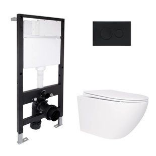 Фото Готове рішення Qtap для ванної кімнати: підвісний унітаз Jay Rimless 520x360x320 + комплект інсталяції Standard (кругла клавіша Black)