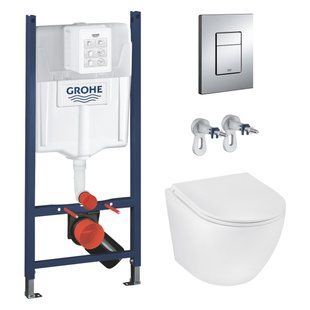 Фото Комплект 4 в 1: Інсталяція GROHE Solido 3 в 1 3884966Q + Унітаз безобідковий Kroner Harz WHI493736 TORNADO (3884966KH49T)