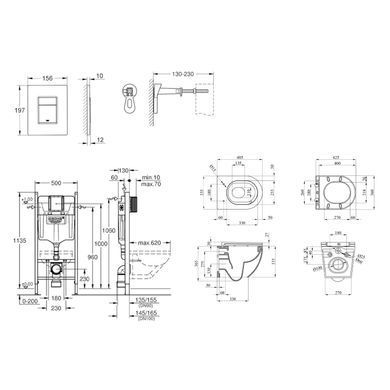 Фото Комплект 4 в 1: Інсталяція GROHE Solido 3 в 1 3884966Q + Унітаз безобідковий Kroner Harz WHI493736 TORNADO (3884966KH49T)